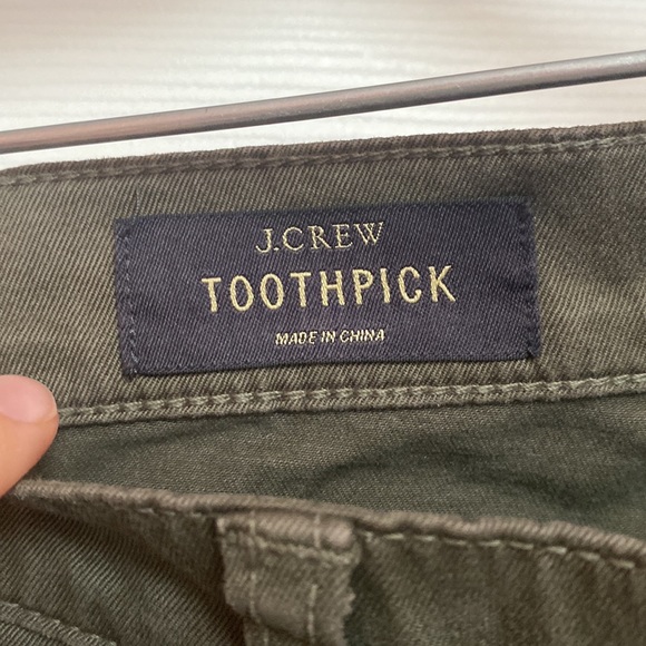 J. Crew Toothpick Olive Green Tuxedo Stripe Jeans - Picture 3 of 6